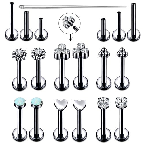 16G Monroe Lip Piercing Jewelry Labret Studs Tragus Hoop Earrings Nose Piercing Flat Back Helix Earring - color: black, size: 16G*10mm