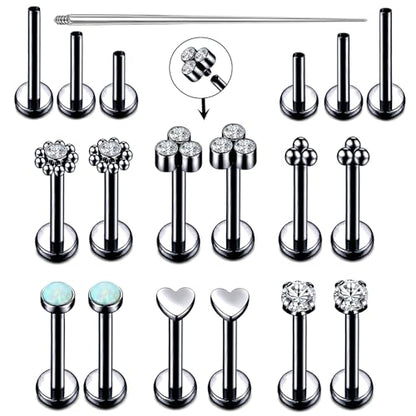 16G Monroe Lip Piercing Jewelry Labret Studs Tragus Hoop Earrings Nose Piercing Flat Back Helix Earring - color: black, size: 16G*10mm