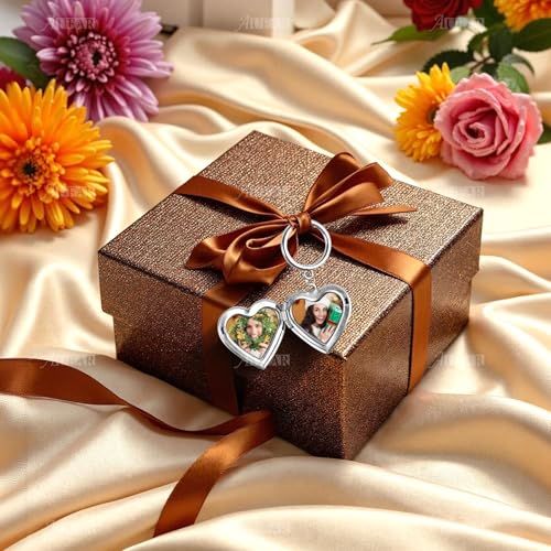 AUEAR, 10 Pack Silver Heart Photo Frame Charms DIY Locket Pendants for Necklace Keychain Jewelry Making