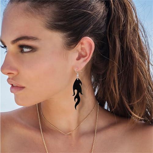 Transparent Flame Earrings for Women Creative Funny Exaggerated Acrylic Geometric Fire Element Dangle Earrings Punk Rock Hip Hop Lightweight Flame Drop Earrings Cosplay Halloween Earrings - color: black