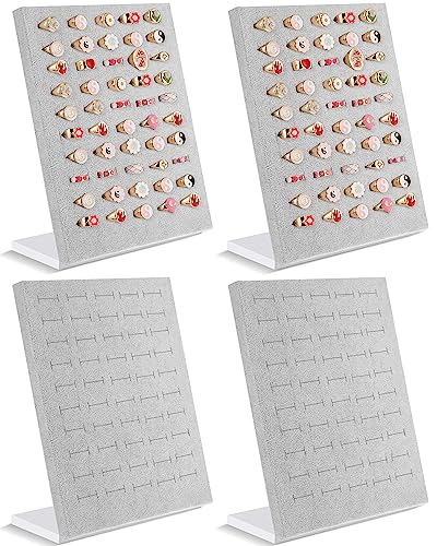 4 Pcs Velvet Ring Display 50 Slots L-Shaped Ring Display Stand Tray Holder for Selling Earring Jewelry - color: Grey