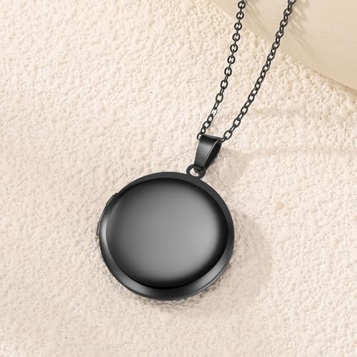 PHOCKSIN Personalized Locket Necklace for Women Photo Necklace with Customized Picture Birth Flower Birthstone Customizable Birthday Gifts - color: #15-Round Black