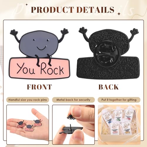 SINCCO 25/50/100 Sets Employee Appreciation Gifts Bulk, Funny You Rock Employee Of The Month Enamel Pins With Thank You Cards Small Inspirational Lapel Pins for Coworkers Office Staff Team Building
