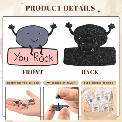 SINCCO 25/50/100 Sets Employee Appreciation Gifts Bulk, Funny You Rock Employee Of The Month Enamel Pins With Thank You Cards Small Inspirational Lapel Pins for Coworkers Office Staff Team Building