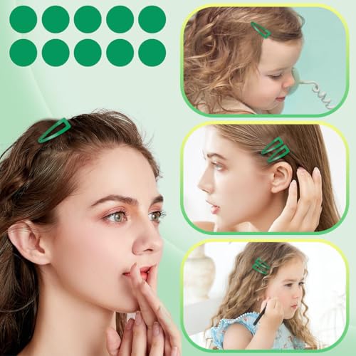 20 Pcs Snap Hair Clips for Women Snap Hair Barrettes Double Grip Hair Clips 3 Prong Clips for Hair Barrettes for Women Girls (Green) - color: Green