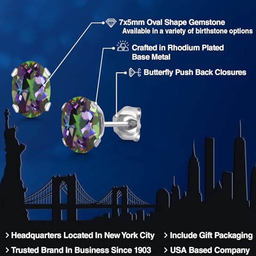 Gem Stone King Oval Gemstone Birthstone Stud Earrings for Women Men | Oval Cut 7X5MM | Fine Jewelry Gifts for Mom Dad Wife Him Her - style: Green Mystic Topaz