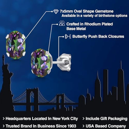 Gem Stone King Oval Gemstone Birthstone Stud Earrings for Women Men | Oval Cut 7X5MM | Fine Jewelry Gifts for Mom Dad Wife Him Her - style: Green Mystic Topaz