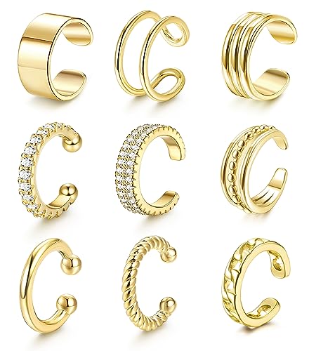 LOLIAS 𝐄𝐚𝐫 𝐂𝐮𝐟𝐟 𝐄𝐚𝐫𝐫𝐢𝐧𝐠𝐬 for Women Non Piercing Gold Plated Ear Cuffs 𝟏𝟒𝐊 𝐆𝐨𝐥𝐝 𝐏𝐥𝐚𝐭𝐞𝐝 Ear Cuff for Non Pierced Ears Clip on Cartilage Earring 𝐅𝐚𝐤𝐞 𝐄𝐚𝐫𝐫𝐢𝐧𝐠𝐬 Lightweight - style: 14K Gold Plated