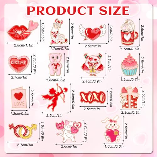 15 Pcs Valentine's Pins, Valentine's Day Lapel Pins Love Heart Enamel Backpack Brooch Badge Pin for Clothes Bags Hats Accessories Party Favors Gifts - style: Valentine's Pin