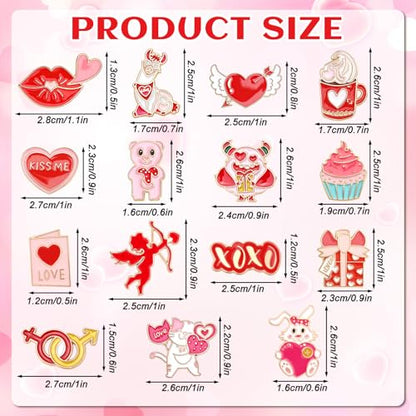 15 Pcs Valentine's Pins, Valentine's Day Lapel Pins Love Heart Enamel Backpack Brooch Badge Pin for Clothes Bags Hats Accessories Party Favors Gifts - style: Valentine's Pin