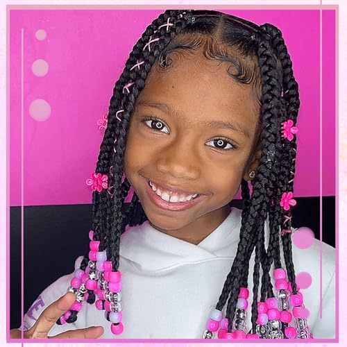 NAISKA 90Pcs Rose Red Hair Beads for Kids Cute Hair Beads for Braids Girls Beads for Hair Dreadlock Beads Small Pony Beads Acrylic Gradient Loc Beads Braid Charms - color: Rose Red