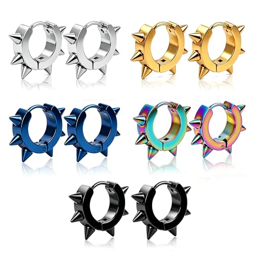 Stainless Steel Mens Womens Hoop Earrings Piercings Huggie Hypoallergenic - color: silver, blue, black, rainbow, gold