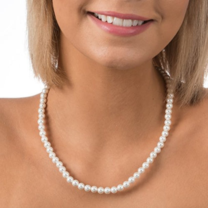 PAVOI 925 Sterling Silver Round Simulated Shell Pearl Necklace Strand | Pearl Choker Necklace | Jewelry for Women - size: 18 Inches, style: 6mm