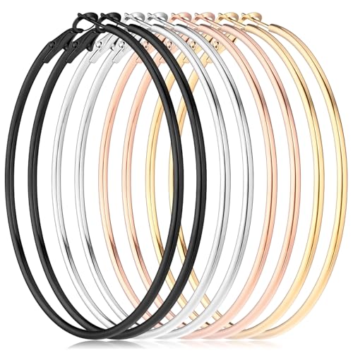 4Pcs Stainless Steel Hoop Earrings, Large Circle Silver Hoop Cartilage Gold Silver Rose gold Black Oversize Earrings for Women - size: 50mm