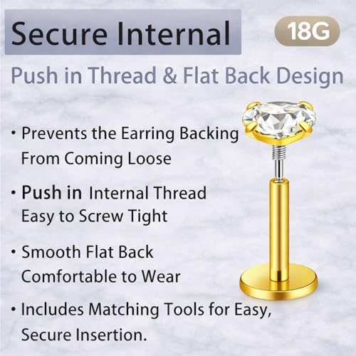 Medusa Piercing Jewelry, 9 Pack Threadless Nose Stud, 316L Surgical Steel Tragus Piercing Jewelry, Flat Back Nose Stud & Earrings Set 20G 18G 16G for Nose, Tragus, Cartilage, Lip, Medusa with Insertion Tool - color: golden