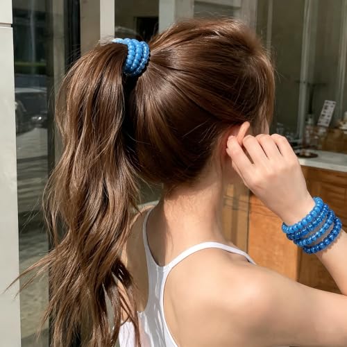 6 Packs Blue Coil Hair Ties, Spiral Plastic Hair Rings for Styling, Blue | Spiral Plastic Coil Hair Rings In Blue, For Styling And Travel, For Daily Wear And Gifting, 2.2 x 2.2 Inches (5.6 x 5.6 Cm) - color: Blue