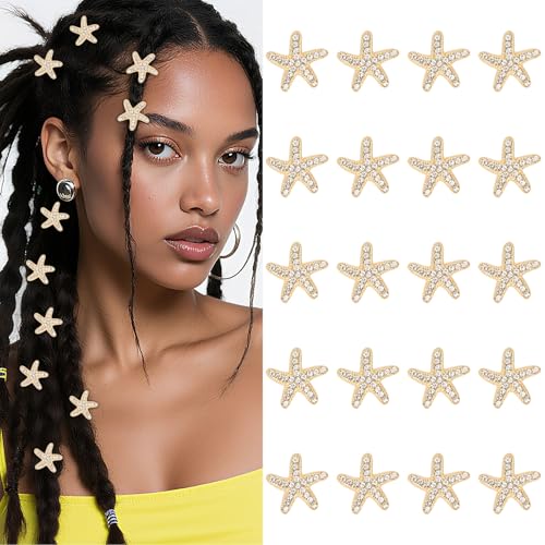 YISSION 20 Pcs Gold Starfish Hair Clips Cute Rhinestone Hair Pins Small Hair Barrettes Starfish Hair Clip Mermaid Hair Accessories for Girls Women Beach Party - color: Gold & White Rhinestone