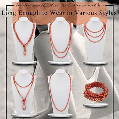 Firstmeet Fashion Beads Rope Knot Long Beaded Necklace Versatile 60" Strand Costume Jewelry for Women - color: Burnt Orange AB