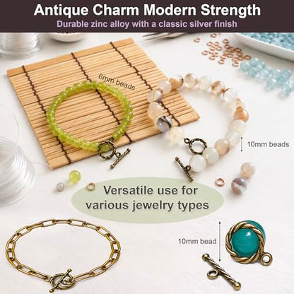 Heather's CF Toggle Jewelry Clasps – Durable Quality, Antique Twisted Brass Finish Toggle Clasps & Closures for Necklace, Bracelet & Charms – Ideal for DIY, & Jewelry Making – Small (Set of 100) - color: Twisted brass toggle clasp