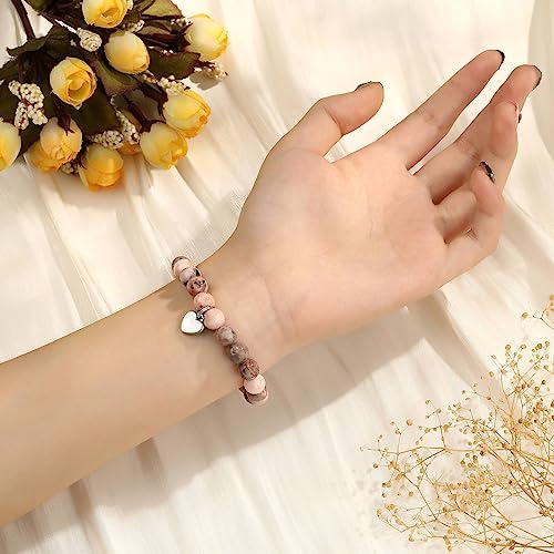 MIXJOY Inspirational Gifts for Women, Heart Charm Pink Elastic Beads Bracelet, Positive Affirmations Get Well Soon Gifts - style: steel heart how flamazing pink