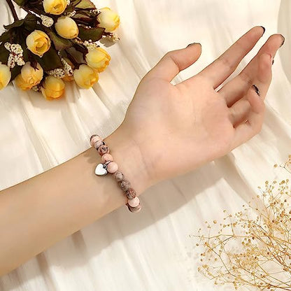 MIXJOY Inspirational Gifts for Women, Heart Charm Pink Elastic Beads Bracelet, Positive Affirmations Get Well Soon Gifts - style: steel heart how flamazing pink