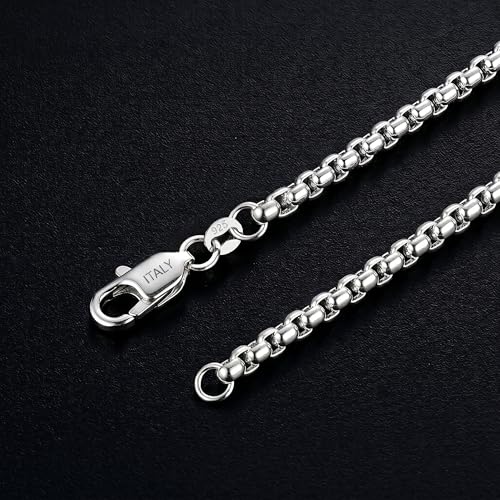 Sterling Silver Chain for Men, 4mm S925 Sterling Silver Over Round Box Chain Necklace for Men Diamond Cut Chains Gifts for Husband Mens Father 18/20/22/24/26 inches