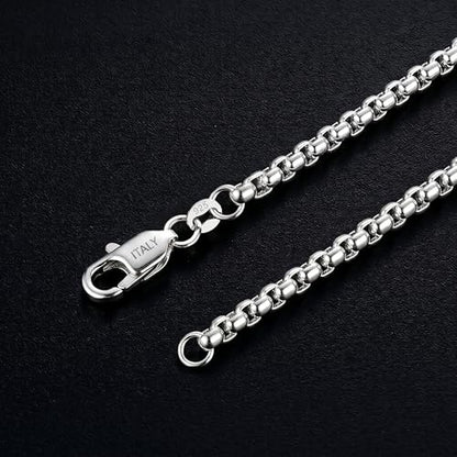 Sterling Silver Chain for Men, 4mm S925 Sterling Silver Over Round Box Chain Necklace for Men Diamond Cut Chains Gifts for Husband Mens Father 18/20/22/24/26 inches