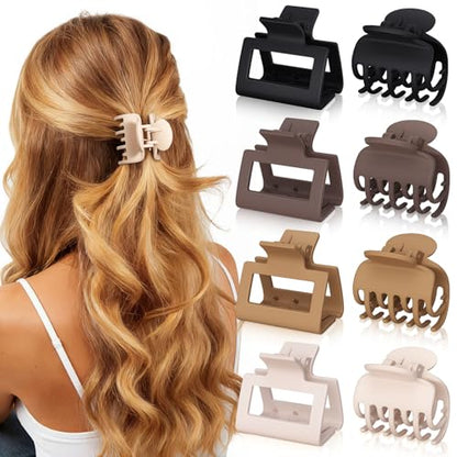 8 Pcs Medium Hair Clips for Women Girls - 2 Styles Rectangle and Double Row Teeth Small Claw Clips for Thin Fine Thick Hair, Matte Non-slip Strong Hold Jaw Clips Hair Accessories, Brown - color: Brown