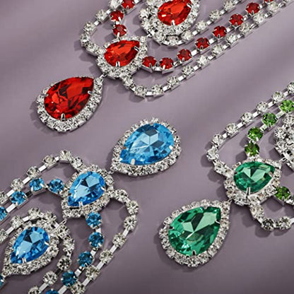 Bohemian Full Silver Rhinestone Chain Red Crystal Head Chain Clip Drop Pendant HeadPieces Forehead Headband Hair Accessories for Wedding Brides Party Prom Costume (Silver Red) - color: Silver Red