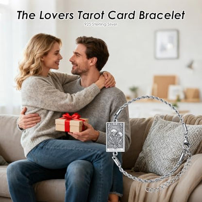 PELOVNY Tarot Card Bracelet 925 Sterling Silver Moon Cat Sun Sunflower Lovers Skull Pendant Lion Anklet Spiritual Tarot Jewelry Christmas Birthday Gifts for Women Men - style: Lovers_9" to 11"