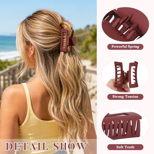 Auseibeely 6 Pcs Medium Claw Clips for Women & Girls, 3.35 Inch Square Hair Clips for Thin/Medium Hair, Strong Hold Non-Slip Banana Jaw Clips Cute Hair Accessories, Pink - color: Pink-3.35 Inch