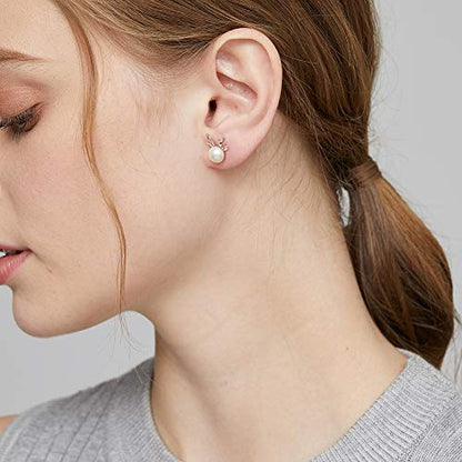 Han han Pearl Stud Earrings for Women 925 Sterling Silver, Pearl Jewelry Gift for Women 8MM-13MM - style: E-Deer Pearl Studs-8mm