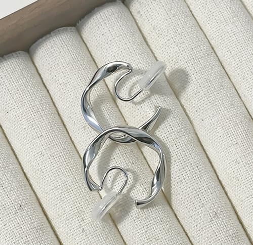 A Season Women Twisted Gold/Silver Round Clip On Hoop Earrings for Non Pierced Ears Hoops Earrings, Small/Medium/Large (Medium Silver)