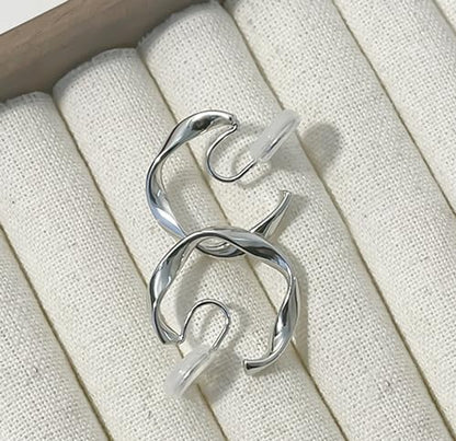 A Season Women Twisted Gold/Silver Round Clip On Hoop Earrings for Non Pierced Ears Hoops Earrings, Small/Medium/Large (Medium Silver)