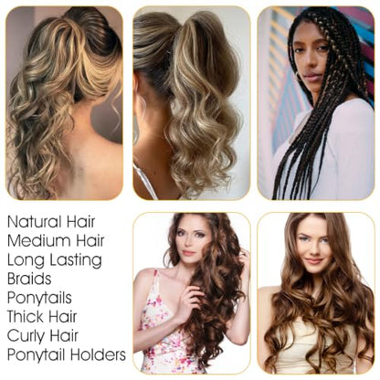 8 Pcs Adjustable Elastic Satin Hair Scrunchies Adjust Black Ties Accessories Non-Slip Polyester Bands Hair Holder Pack for Women Girls Afro Puff Thick Dreadlock Locs Updos Ponytail