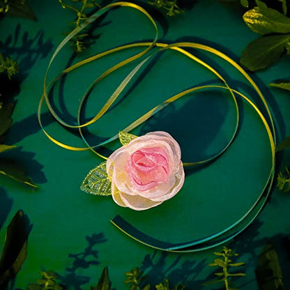Black Choker Camellia Flower Lace-up Necklace For Women - color: Pink foliage flowers