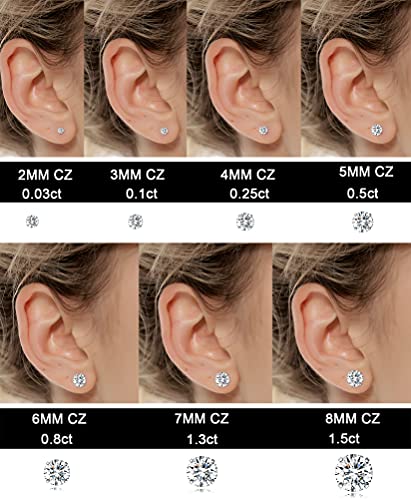 7 Pairs 18G 20G Stainless Steel Stud Earrings Round Cubic Zirconia Barbell Earring Set For Men Women 2MM-8MM Silver Tone - style: B:7 Pairs,Flat Backs,20G