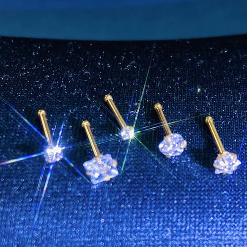 14k Gold Plated 316L Surgical Steel 22g/20g/18g Nose Rings Studs L-Shape Bone Screw Nostril Piercing 1.5mm 2mm 2.5mm 3mm 3.5mm 4.5mm CZ Nose Studs for Women - color: 18g 5pcs Bone Silver 316L Surgical Steel