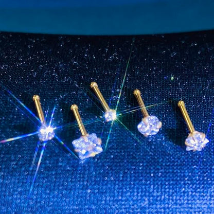 14k Gold Plated 316L Surgical Steel 22g/20g/18g Nose Rings Studs L-Shape Bone Screw Nostril Piercing 1.5mm 2mm 2.5mm 3mm 3.5mm 4.5mm CZ Nose Studs for Women - color: 18g 5pcs Bone Silver 316L Surgical Steel
