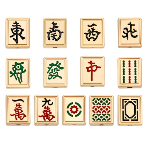 12Pcs 12 Styles Bulk Mahjong Beads Chinese Mahjong Charms Pendant Loose Spacer Beads for Jewelry Making DIY Decorations Earrings Bracelet Necklace Phone Chain Supplies (10.5x8.5mm)