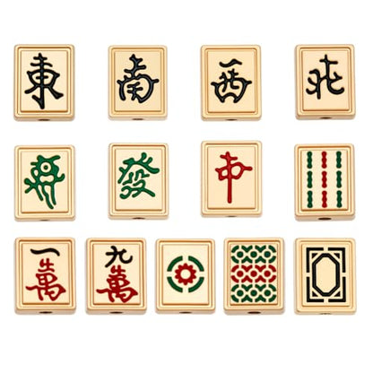 12Pcs 12 Styles Bulk Mahjong Beads Chinese Mahjong Charms Pendant Loose Spacer Beads for Jewelry Making DIY Decorations Earrings Bracelet Necklace Phone Chain Supplies (10.5x8.5mm)