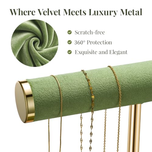 bussdis 2 Tier Bracelet Holder Display, Necklace Holder Organizer, Green | Velvet Necklace Holder | Jewelry Tree | Jewelry Towers | Jewelry Stand Organizer for Necklaces, Bracelets, Earrings, Rings - color: Green