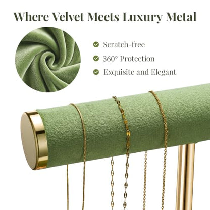 bussdis 2 Tier Bracelet Holder Display, Necklace Holder Organizer, Green | Velvet Necklace Holder | Jewelry Tree | Jewelry Towers | Jewelry Stand Organizer for Necklaces, Bracelets, Earrings, Rings - color: Green