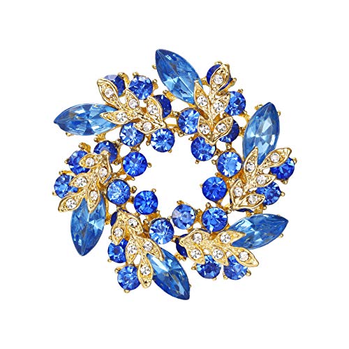 EVER FAITH Austrian Crystal Wedding Corsage Jewelry Accessory Bridal Flower Wreath Brooch Pin for Women - color: Light Blue Gold-Tone