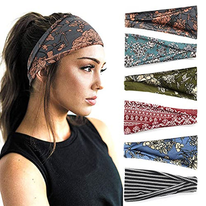 YONUF Boho Headbands For Women Fashion Wide Headband Yoga Workout Head Bands Hair Accessories Band 6 Pack - color: Flower 3