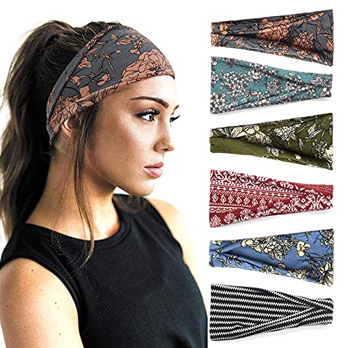 YONUF Boho Headbands For Women Fashion Wide Headband Yoga Workout Head Bands Hair Accessories Band 6 Pack - color: Flower 3