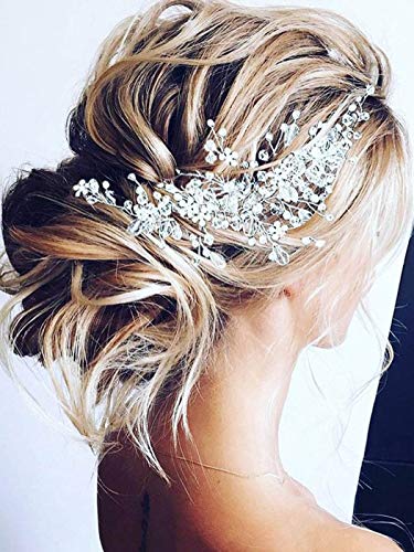 Bride Flower Wedding Hair Vine Crystal Bridal Hair Piece Rhinestone Party Hair Accessories Leaf Hair Jewelry Bead Headpiece for Women - color: Rose Gold