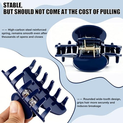 Hair Claw Clips for Thick Hair, Large Navy Blue Hair Clip 4in | Nonslip Celluloid Butterfly Jaw Clips, Acetate Claw Clips Strong Hold for Women，Jumbo French Hairclip for Curly Hair - color: Navy Blue Claw Clip