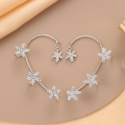 BETHYNAS Glitter Rhinestone Butterfly Flower Ear Cuff Sparkly Non-Pierced Crystal Tassel Fake Earrings Climber Lady Ear Wrap Bridal Party Ear Jewelry for Women and Girls - color: Silver Flower