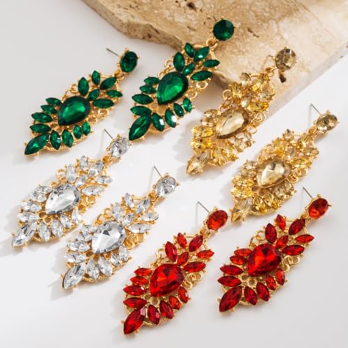Rhinestone Drop Earrings for Women Chunky Gold Crystal Teardrop Earrings Statement Wedding Party Prom Bridal Jewelry - color: Gold